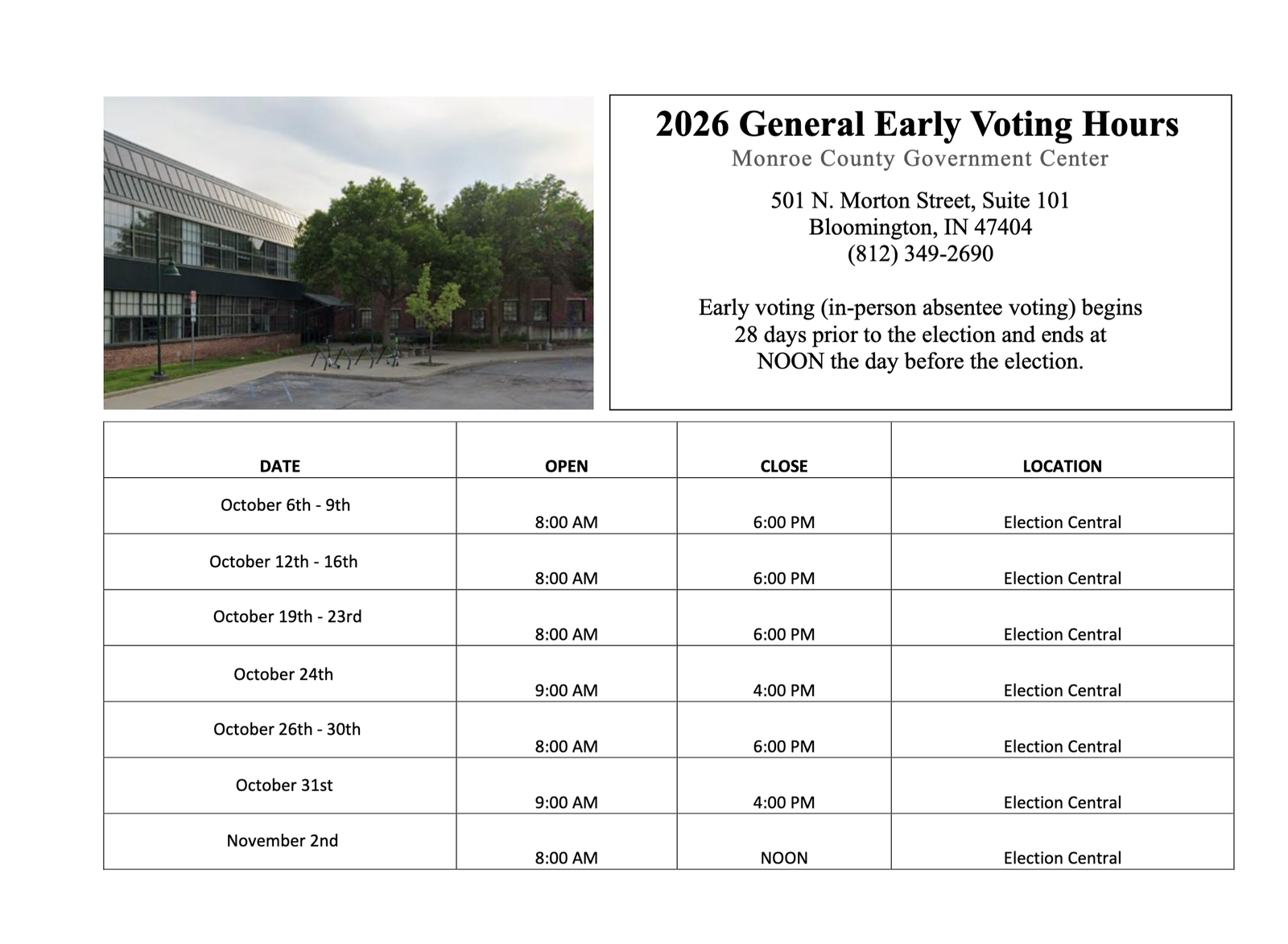 2026 General Early Voting Hours