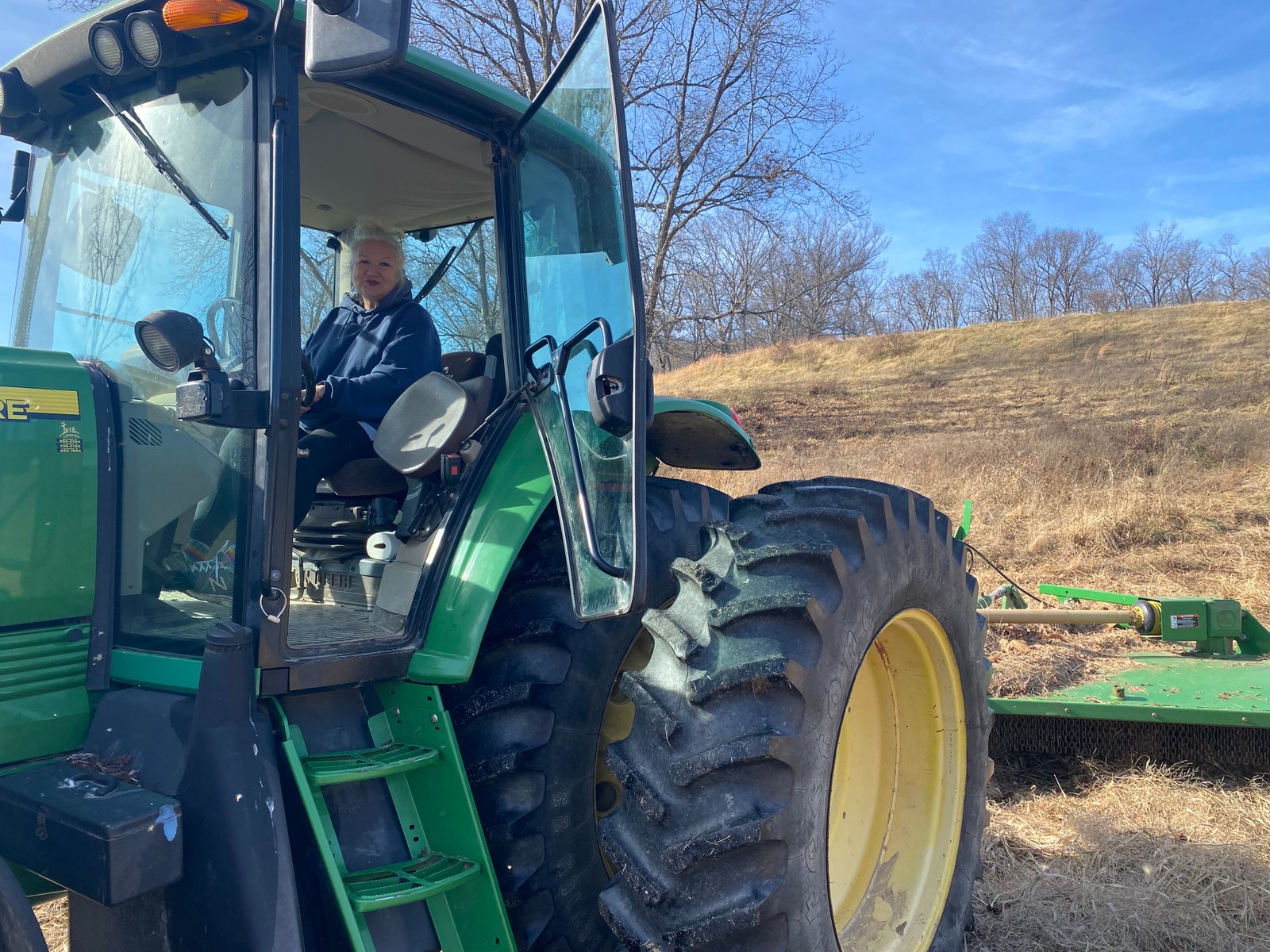 Tree driving a tractor.